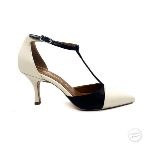 Scarpa pelle tacco donna avorio nero Nila & Nila