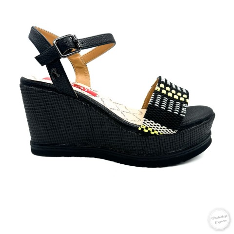 Sandalo zeppa nero donna Replay