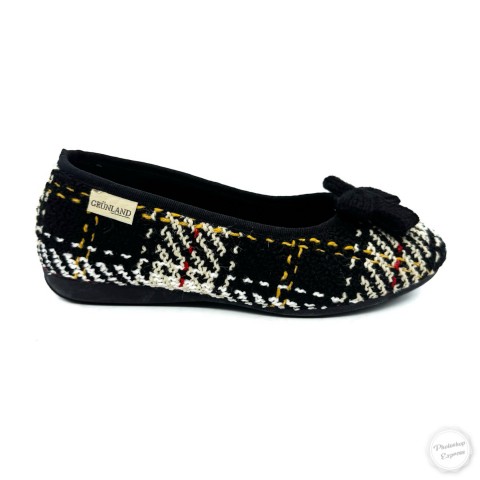 Pantofola a ballerina nera scozzese donna Grunland