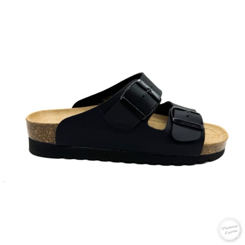 Ciabatta nera due fibbie donna Grunland