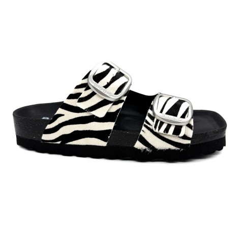Sandalo in pelle zebrato donna con fibbie grandi Bio Bio