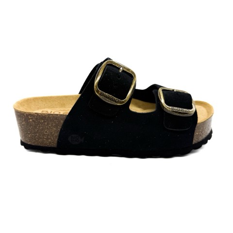 Sandalo nero platform due fibbie donna Bio Bio