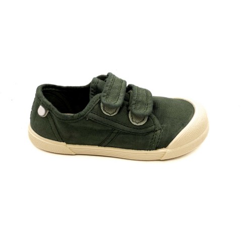 Sneaker due velcri in tela verde bambino Igor Barefoot Concept