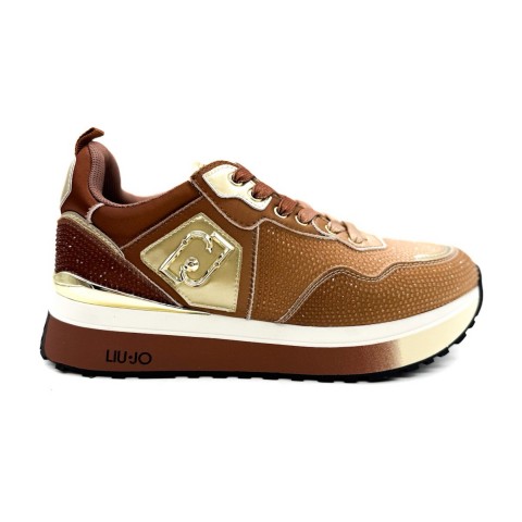 Sneaker marrone pan di zenzero platform full strass donna Liu jo