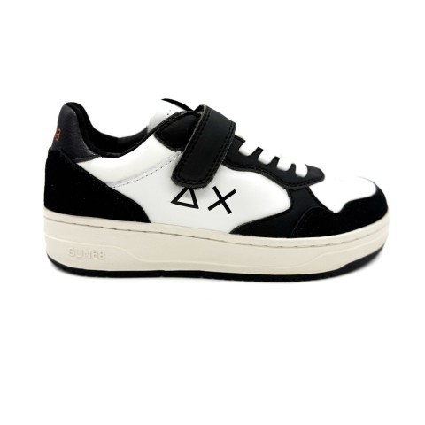 Sneaker pelle nera e bianca basket bambino Sun 68