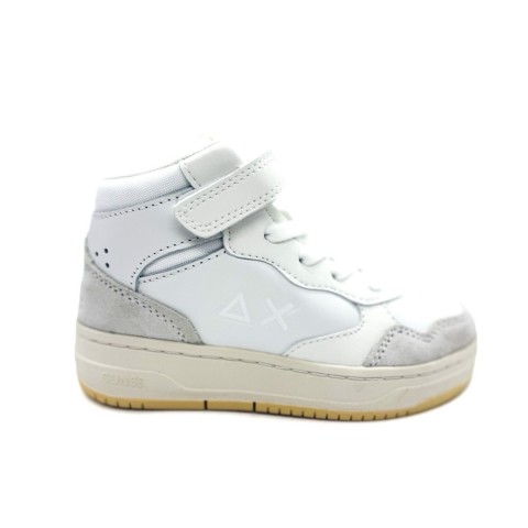 Sneaker pelle bianca basket mid bambino Sun 68