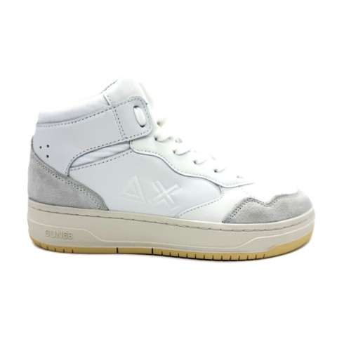 Sneaker pelle bianca basket mid bambino Sun 68