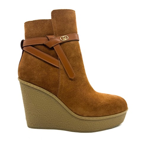 Stivaletto in suede beige con zeppa donna Liu jo
