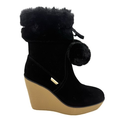 Stivaletto nero con zeppa e pompon donna Liu jo