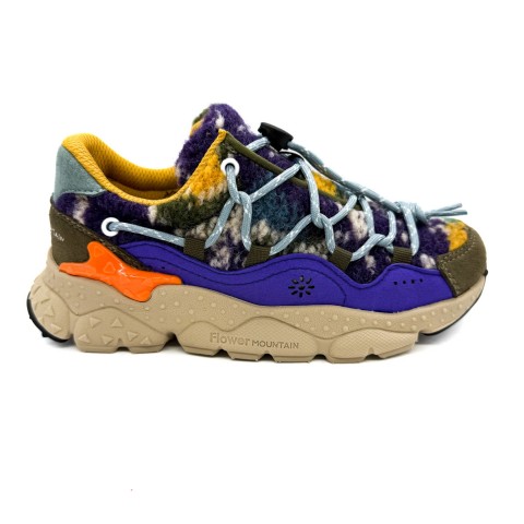 Sneaker ecopelle verde e viola bambina Flower Mountain