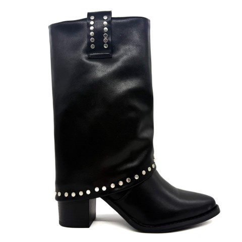 Stivale texano nero borchie e gambale largo donna Kharisma