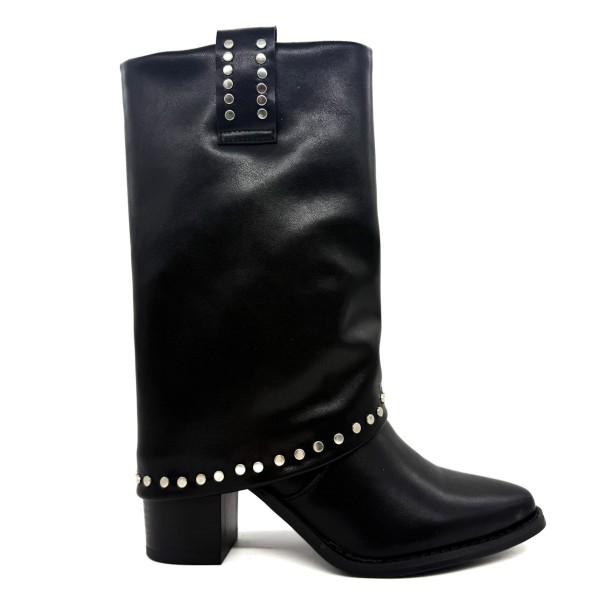 Stivale texano nero borchie e gambale largo donna Kharisma