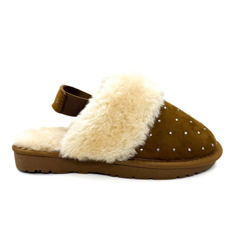 Sabot cuoio con pelliccia ecologica bambina ragazza Grunland