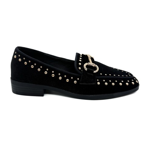 Mocassino velluto nero con micro borchie donna Kharisma