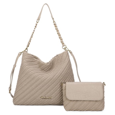 Borsa shopping con pochette a spalla beige donna ALV by Alviero Martini