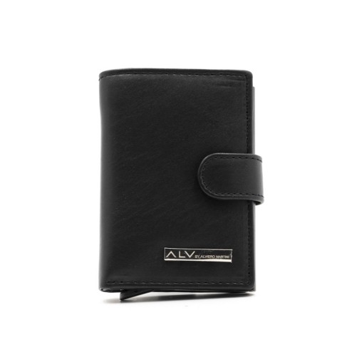 Portafoglio uomo portacarte in pelle nero con chiusura ALV by Alviero Martini