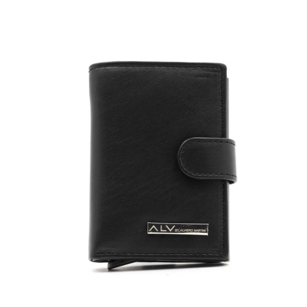 Portafoglio uomo portacarte in pelle nero con chiusura ALV by Alviero Martini
