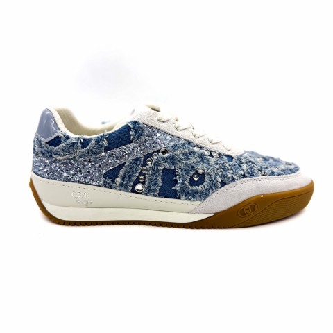Sneaker in denim blue con pietre gioiello donna Liu jo