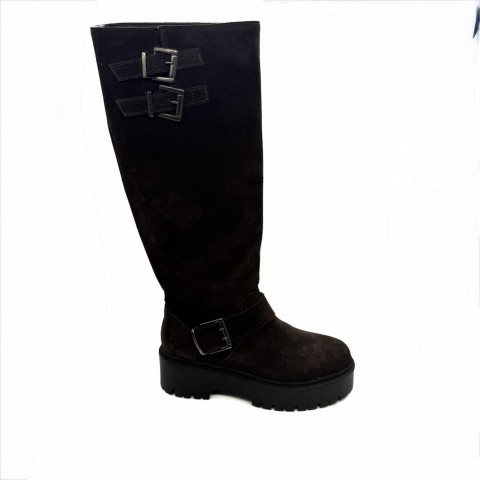 Stivale alto camoscio marrone donna Lace up