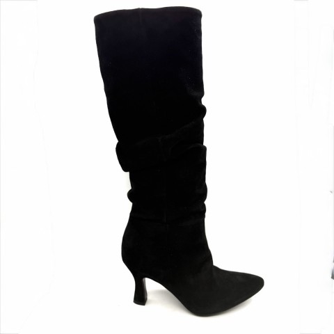 Stivale alto camoscio nero donna con tacco Lace up