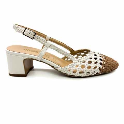 Slingback intrecciato in pelle beige e marrone donna Nila & Nila