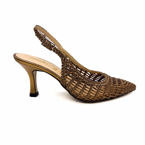 Slingback bronzo intrecciato con tacco donna Nila & Nila