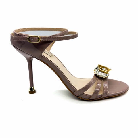 Sandalo vernice nude con logo gioiello e tacco donna Liu jo