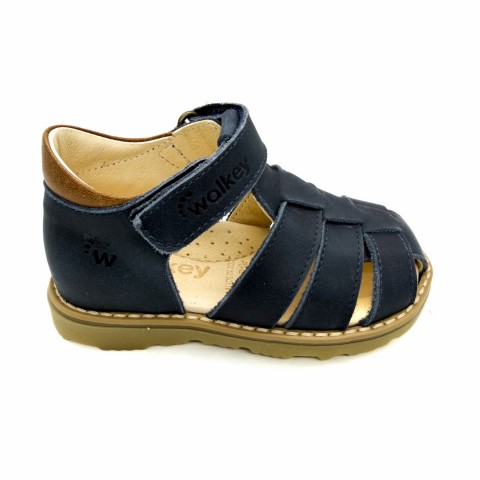 Sandalo pelle blu a gabbia primi passi bambino Walkey