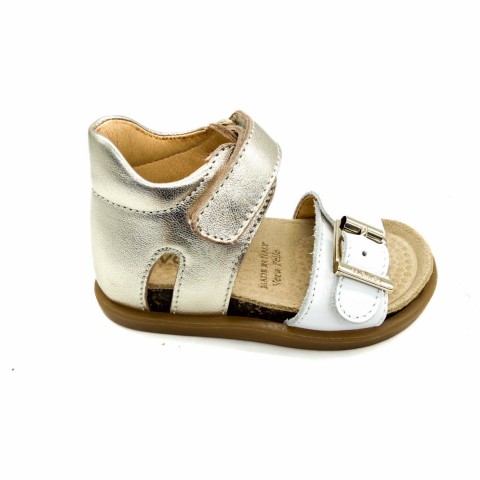 Sandalo pelle bianco platino primi passi bambina Walkey