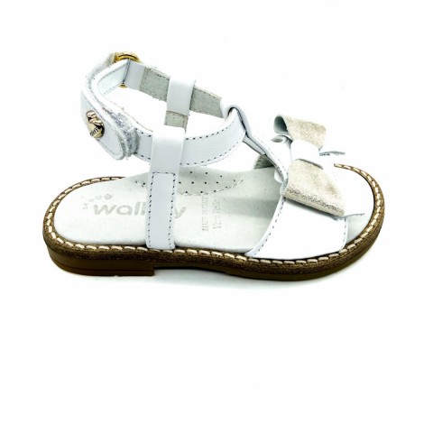 Sandalo pelle bianco e platino bambina Walkey