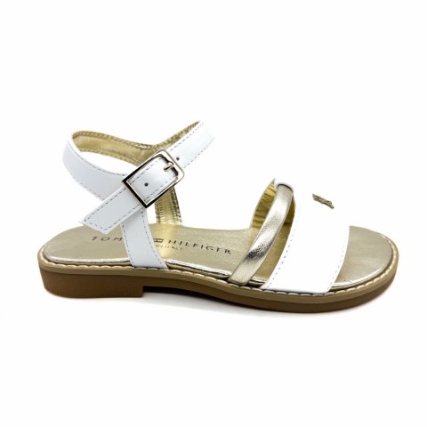 Sandalo pelle bianco e platino bambina Tommy Hilfiger