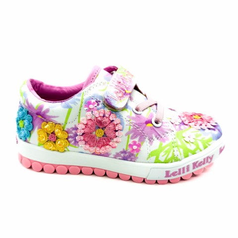 Sneaker bianca rosa in tela decorata bambina Lelli Kelly