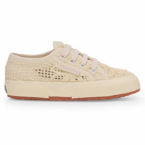 Sneaker bassa beige in cotone crochet bambina Superga 2750