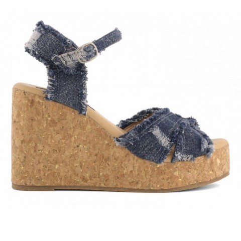 Sandalo zeppa alta denim e sughero donna Colors of California Capri