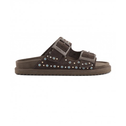 Sandalo moka in pelle scamosciata e strass donna Colors of California