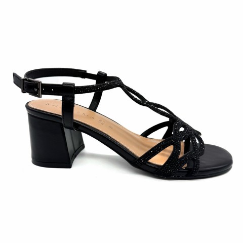 Sandalo nero con strass elegante con tacco largo donna Kharisma