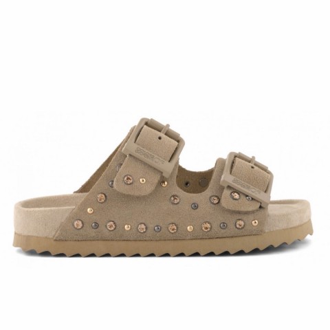 Sandalo in pelle scamosciata beige e strass bambina Colors of California