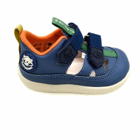 Scarpina sandalo pelle blu bambino Naturino barefoot