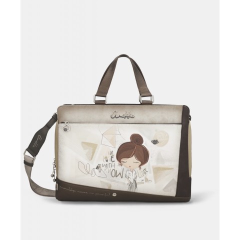 Borsa porta documenti marrone e bronzo donna Anekke