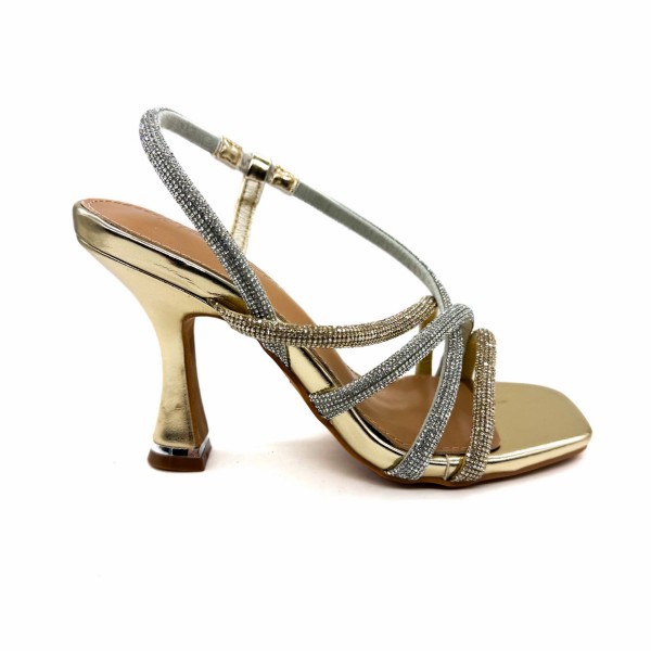 Sandalo gioiello oro e argento strass donna con tacco Kharisma