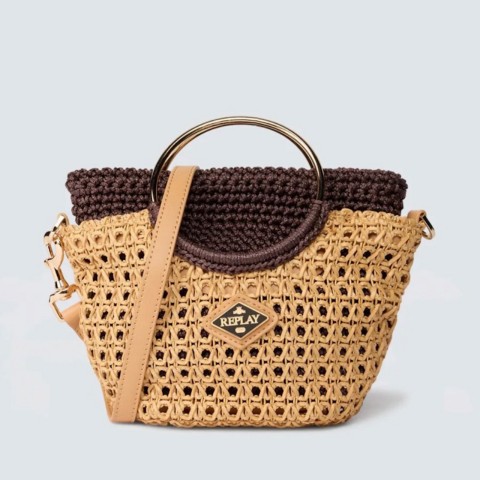 Borsa piccola con lavorazione intrecciata beige e marrone donna Replay