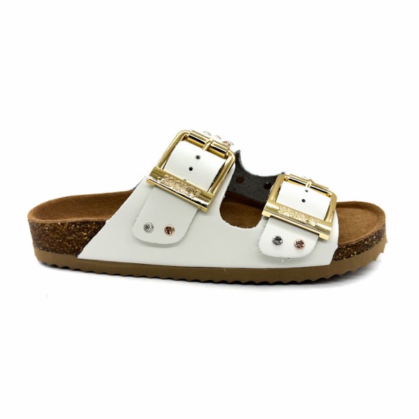 Sandalo bianco due fibbie nabuk e strass donna Colors of California