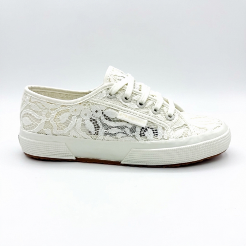 Sneaker cotone bianca avorio pizzo macramè donna Superga 2750