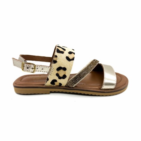 Sandalo beige con fascia animalier e glitter bambina Grunland