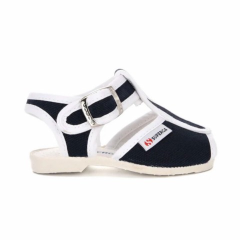 Sandalo open toe in cotone blu bambino Superga 1200-cotj