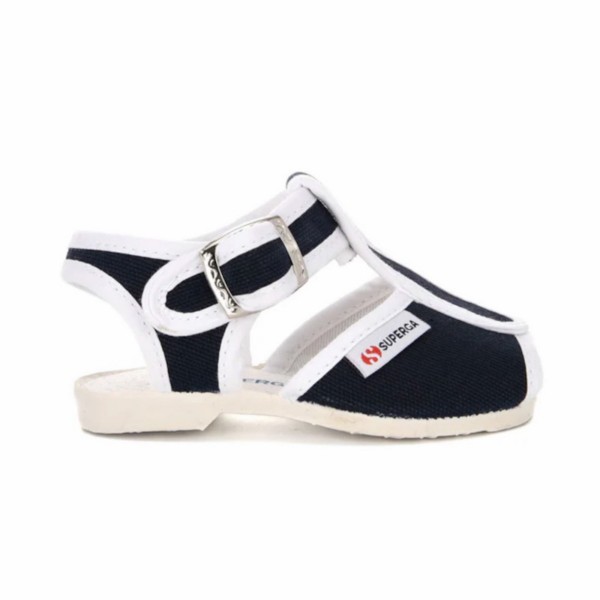 Sandalo open toe in cotone blu bambino Superga 1200-cotj