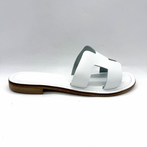 Sandalo a fascia pelle bianco con taglio "H" donna Angolo del Cuoio