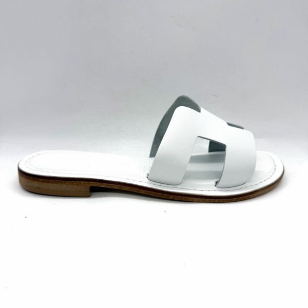Sandalo a fascia pelle bianco con taglio "H" donna Angolo del Cuoio