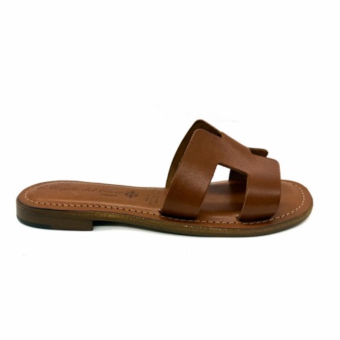 Sandalo a fascia pelle marrone con taglio "H" donna Angolo del Cuoio