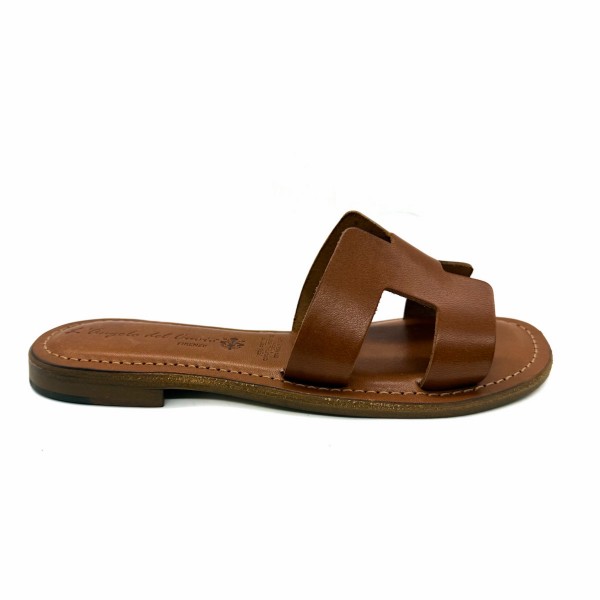Sandalo a fascia pelle marrone con taglio "H" donna Angolo del Cuoio